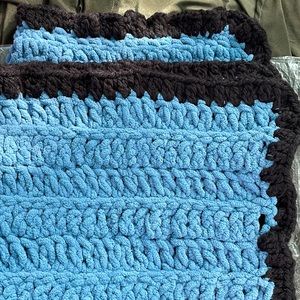 New cozy chunky Handmade crochet baby boy blanket with bear face on it.0…
